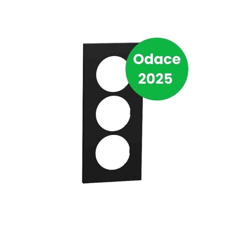 Schneider - Odace 2025 - plaque de finition 3 postes entraxe spécifique 57mm - noir onyx - Réf : S940716