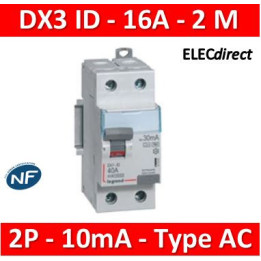 Legrand - DX3 - Interrupteur Différentiel  - 2P - 16A - 10mA  - Type AC - Réf : 411500