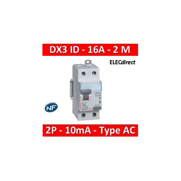 Legrand - DX3 - Interrupteur Différentiel  - 2P - 16A - 10mA  - Type AC - Réf : 411500