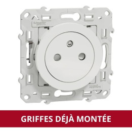 Schneider - Prise de courant Odace affleurante à - Blanc - 2P+T - 16A - 250V - Bornes auto - Réf : S525052/GRIFFES griffes