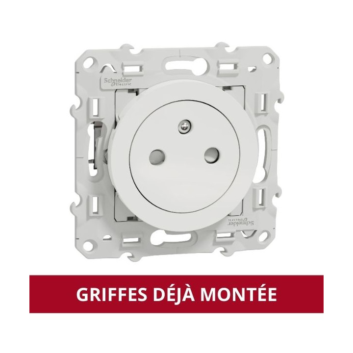 Schneider - Prise de courant Odace affleurante à - Blanc - 2P+T - 16A - 250V - Bornes auto - Réf : S525052/GRIFFES griffes