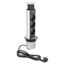 GTV Lighting - Multiprise Encastrable fi60 - 3 x PC 2P+T - Argent - Ronde - Ø60 mm - Réf : AE-BPW3U60-80