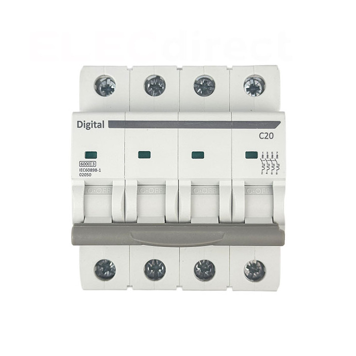 Digital Electric - Disjoncteur 4P - 4x20A - Courbe C - C6kA/10kA - Réf : 02050