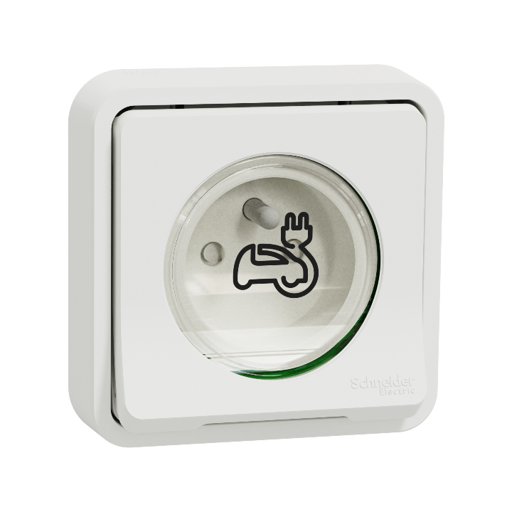 Schneider - Mureva Styl - Prise courant 2P+T - renforcée pour VE - encastré - IP55 - IK08 - blanc - MUR39011