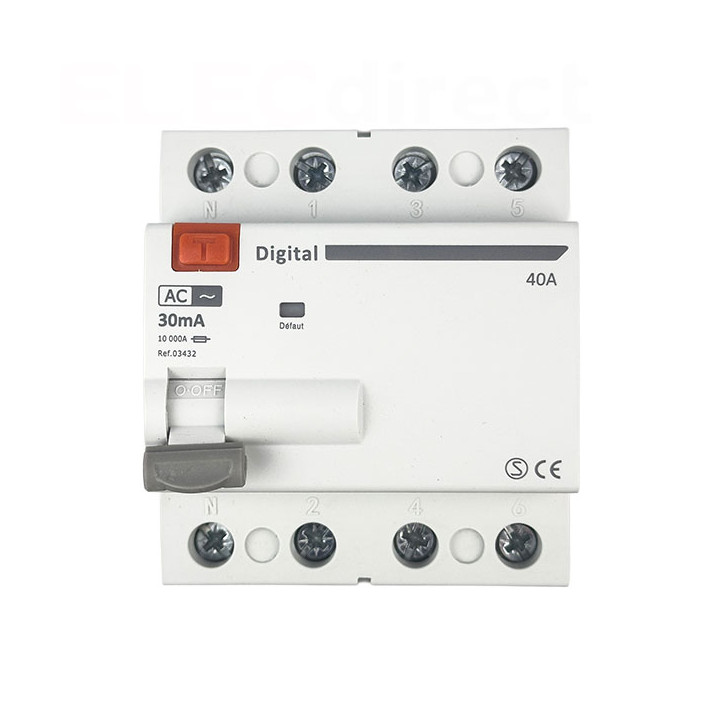 Digital Electric - Interrupteur différentiel 4P - 4x40A - 30mA - Type AC - Réf : 03432