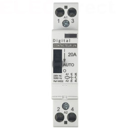 Digital Electric - Contacteur de puissance JOUR/NUIT bipolaire bobine 230V silencieux - 25A - 2F - Réf : 04502