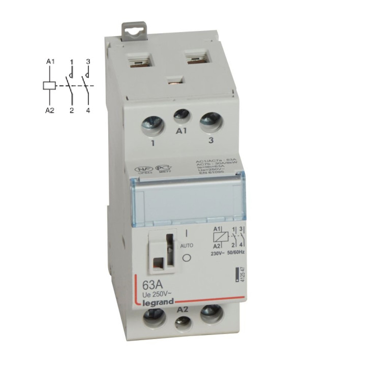 Legrand - Contacteur de puissance bipolaire bobine 230V - 63A - 2F - 2M - Réf : 412547