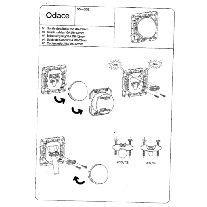 Schneider Odace - Sortie de câble - Fixation VIS - s520662x5