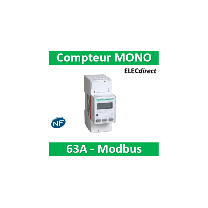 Schneider - Acti9 iEM - compteur d'énergie mono - 63A - afficheur Modbus - A9MEM2150