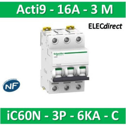 Schneider - Acti9 - iC60N - Disjoncteur - 3P - 16A - 6kA - courbe C - Réf : A9F77316