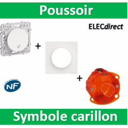 Schneider Odace - Blanc Poussoir avec symbole carillon + plaque + boîte - S520246+s520702+080101