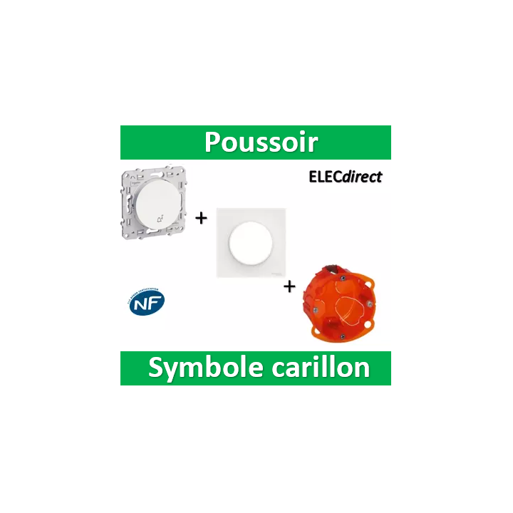 Schneider Odace - Blanc Poussoir avec symbole carillon + plaque + boîte - S520246+s520702+080101