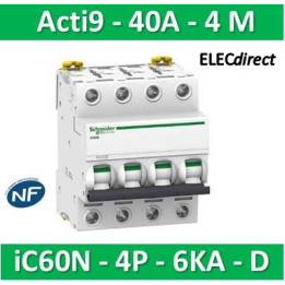 Schneider - Acti9 - iC60N - Disjoncteur - 4P - 40A - 6kA - courbe D - Réf : A9F75440