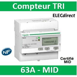 Schneider - Compteur d'énergie - TRI IEM3110 - 63A - impulsion - SCHA9MEM3110 - Acti 9 - MID