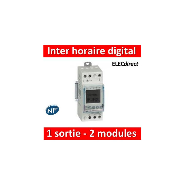 Legrand - Inter horaire digital  ASTRO programmable pour illuminations extérieures - 1 sortie 16A 250V~ - 2M - 412654