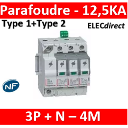 Legrand - Parafoudre  typeT1 + typeT2 Iimp 12,5kA/pôle - 4P - 4 modules - 412275