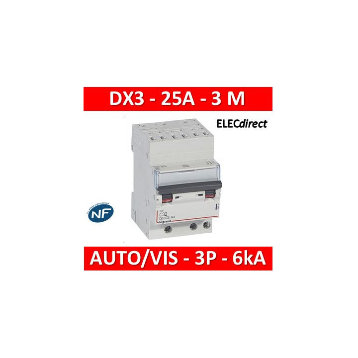Legrand - Disjoncteur DNX³4500 6kA arrivée automatique sortie à vis - tripolaire 400V~ 25A courbe C - 406903