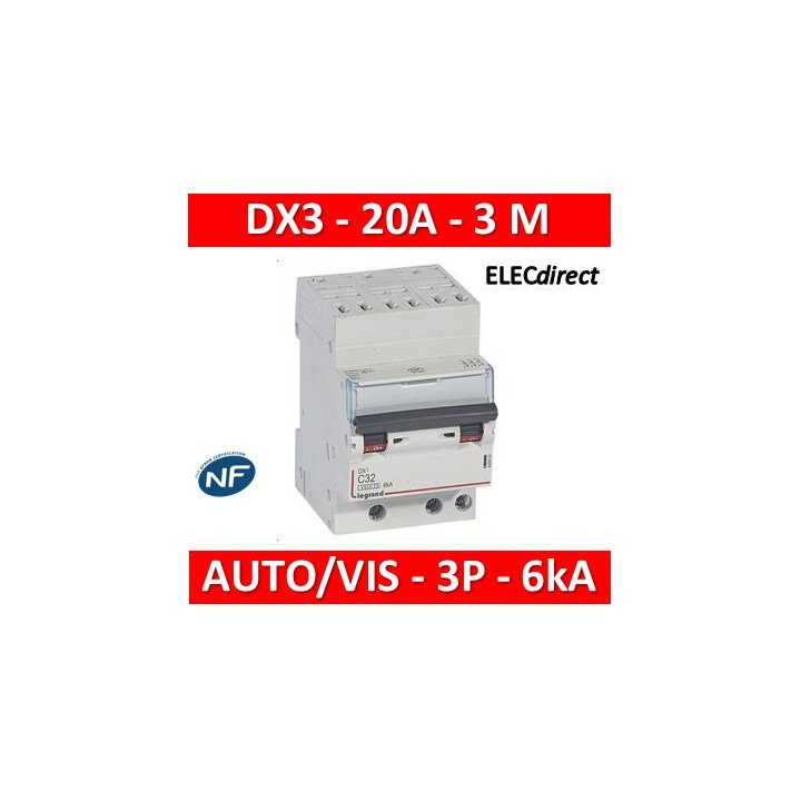 Legrand - Disjoncteur DNX³4500 6kA arrivée automatique sortie à vis - tripolaire 400V~ 20A courbe C - 406902