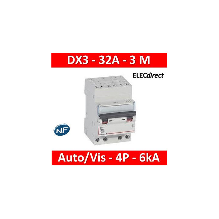 Legrand - Disjoncteur DX3 - auto/vis - 4P - 400 V - 32A - 6kA - courbe C - 3M - 406922