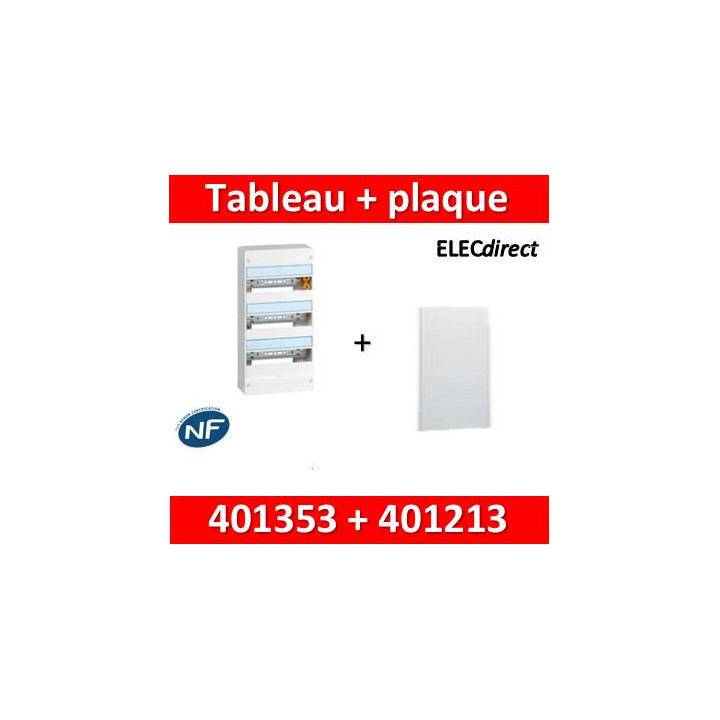 Legrand - Plaque de fond pour coffret ou rehausse 13M - 3R + tableau 39M - 401353+401213