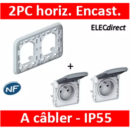 Legrand Plexo - Double PC 2P+T 16A 230V encast. - horizontal - IP55/IK07 - 069683+069551x2