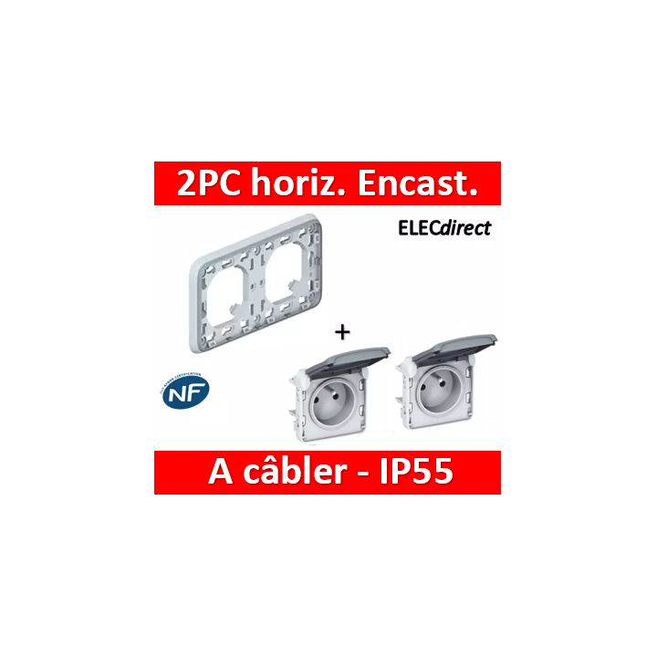 Legrand Plexo - Double PC 2P+T 16A 230V encast. - horizontal - IP55/IK07 - 069683+069551x2