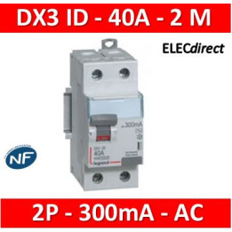 Legrand - DX3 - Interrupteur Différentiel  - 2P - 40A - 300mA  - Type AC - Réf : 411525