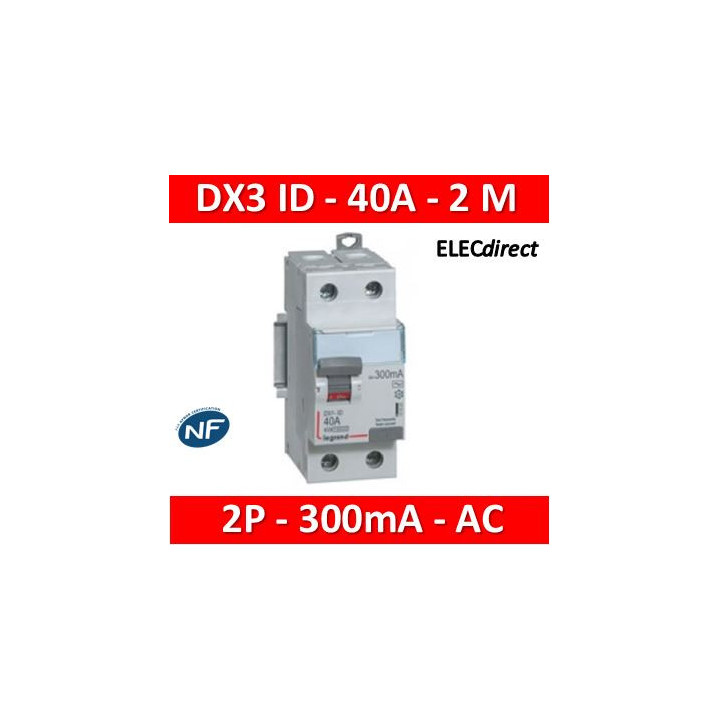 Legrand - DX3 - Interrupteur Différentiel  - 2P - 40A - 300mA  - Type AC - Réf : 411525