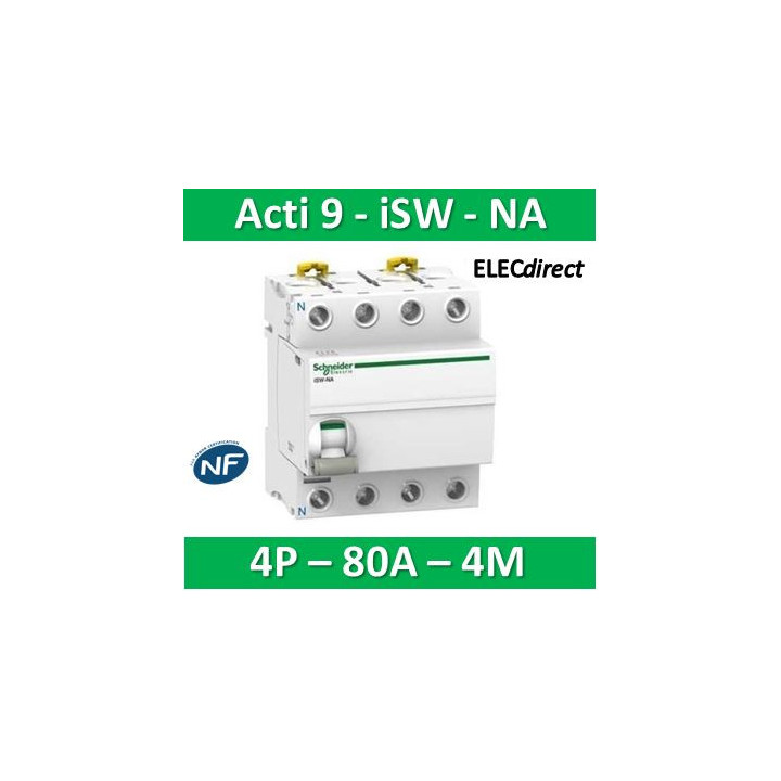 Schneider - Interrupteur-sectionneur 80A à déclenchement -3P+N - Acti9 - ISW-NA - A9S70780