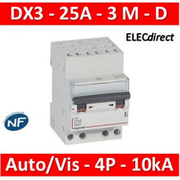 Legrand - Disjoncteur DX³ 6000-auto/vis-4P-400V~-25A-10kA-courbe D-peigne HX³ opti 4P - 3M - 408135