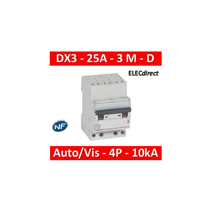 Legrand - Disjoncteur DX³ 6000-auto/vis-4P-400V~-25A-10kA-courbe D-peigne HX³ opti 4P - 3M - 408135