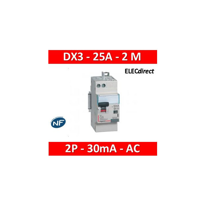 Legrand - Disjoncteur diff DX3 4500 - vis/auto - P+N 230V~ 25A -type AC - 30mA - Réf : 410719