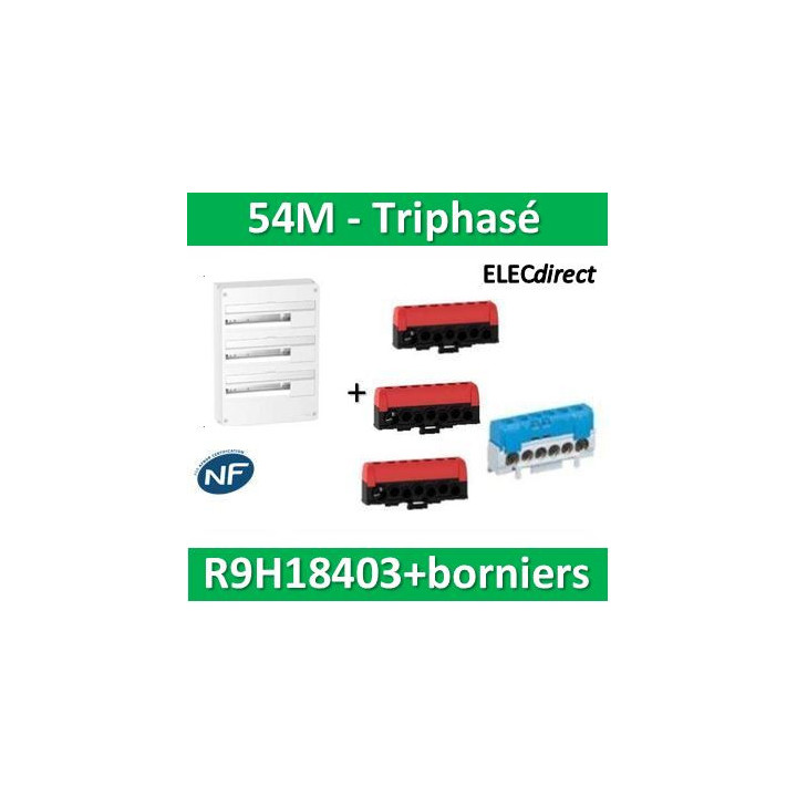 Schneider - Resi9 - LOT - coffret 18M - 3R + bornier 3 phases+Neutre - R9H18403+R9H13411P