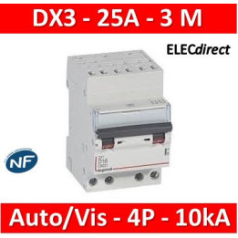 Legrand - Disjoncteur DX³ 6000 - auto/vis- 4P- 400V - 25A-courbeC - peigne HX³ opti 4P - 3M - 407916