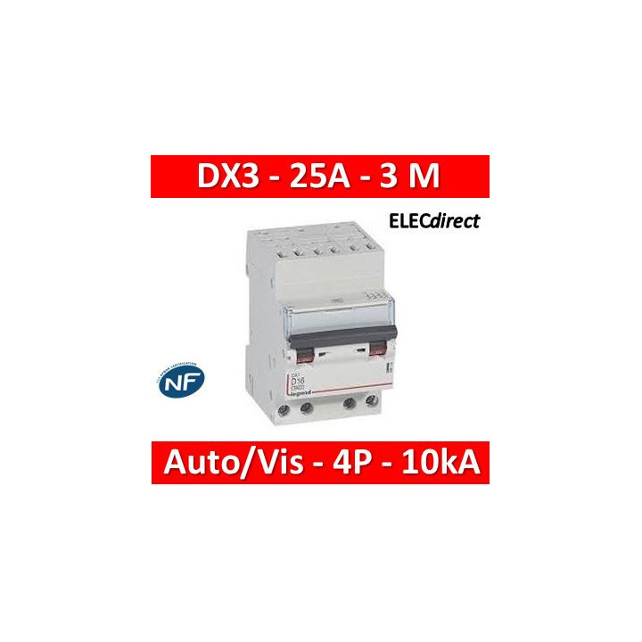 Legrand - Disjoncteur DX³ 6000 - auto/vis- 4P- 400V - 25A-courbeC - peigne HX³ opti 4P - 3M - 407916