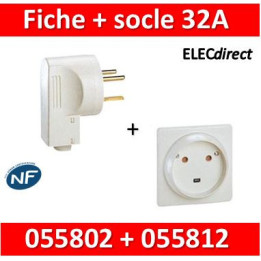 Legrand - Socle 32A - Plast - 2P+T - à VIS - éclips + Fiche 2P+T 32A - 055812+055802