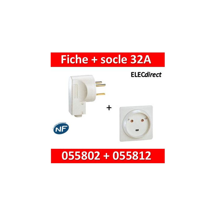 Legrand - Socle 32A - Plast - 2P+T - à VIS - éclips + Fiche 2P+T 32A - 055812+055802