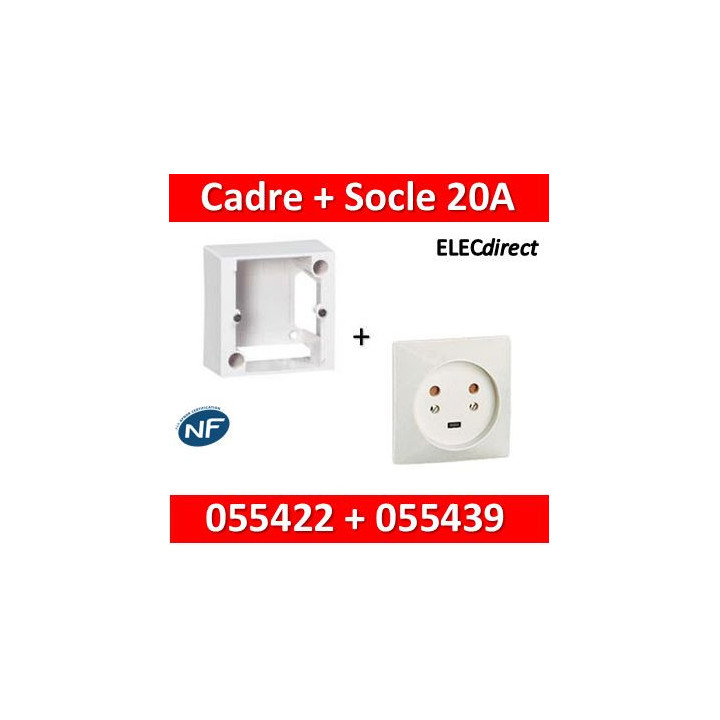 Legrand - Cadre saillie 80x80 pour socle à encastrer + Socle 2P+T 20A - 055422+055439