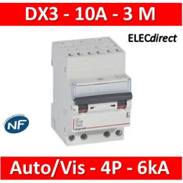 Legrand - Disjoncteur DX³ 4500 - auto/vis - 4P - 400 V~ - 10A - 6kA - courbe C - 3 modules - 406917