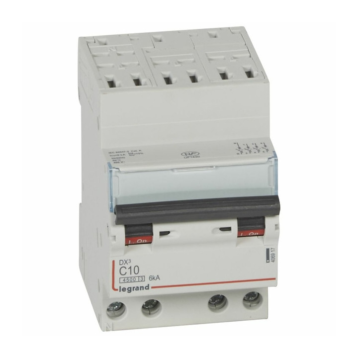 Legrand - Disjoncteur DX³ 4500 - auto/vis - 4P - 400 V~ - 10A - 6kA - courbe C - 3 modules - 406917
