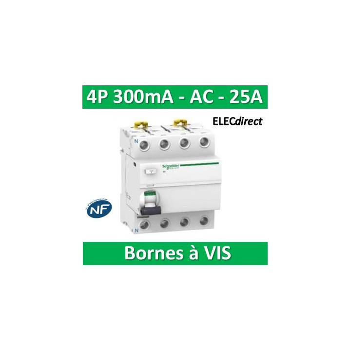 Schneider - Acti9, iID interrupteur différentiel 4P 25A 300mA type AC - A9R14425