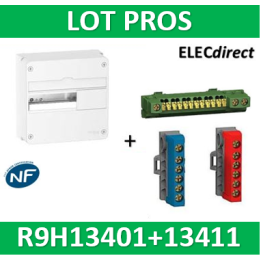 Schneider - LOT - Coffret RESI9 1R 13M + Bornier isolé Ph et N 7 trous (6x16mm2) - R9H13401+R9H13411