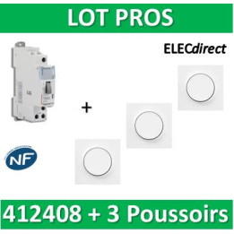 Legrand - Télérupteur CX3 - Unipolaire 16A + 3 Poussoirs Odace - 412408+s520702x3+s520206x3