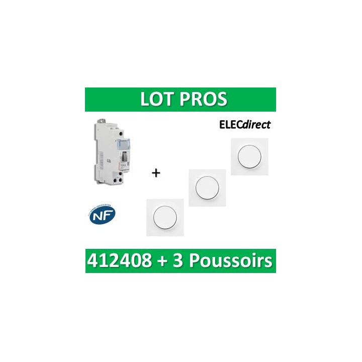 Legrand - Télérupteur CX3 - Unipolaire 16A + 3 Poussoirs Odace - 412408+s520702x3+s520206x3