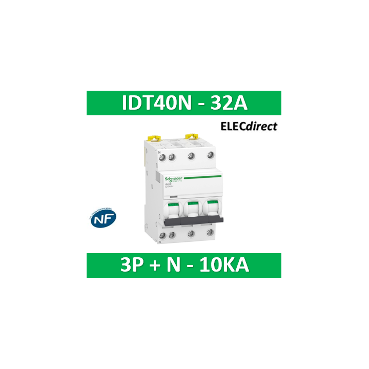 Schneider - Acti9 iDT40N - disjoncteur modulaire - 3P+N C 32A 6000A/10kA - A9P24732