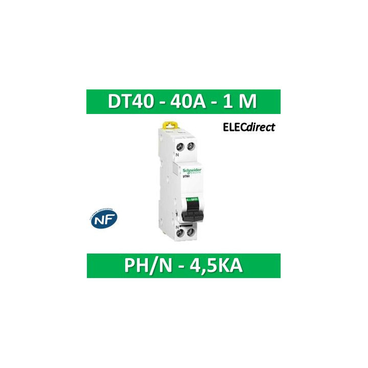 SCHNEIDER - Disjoncteur Ph/N 40A DT40K - 4,5KA - A9N21108
