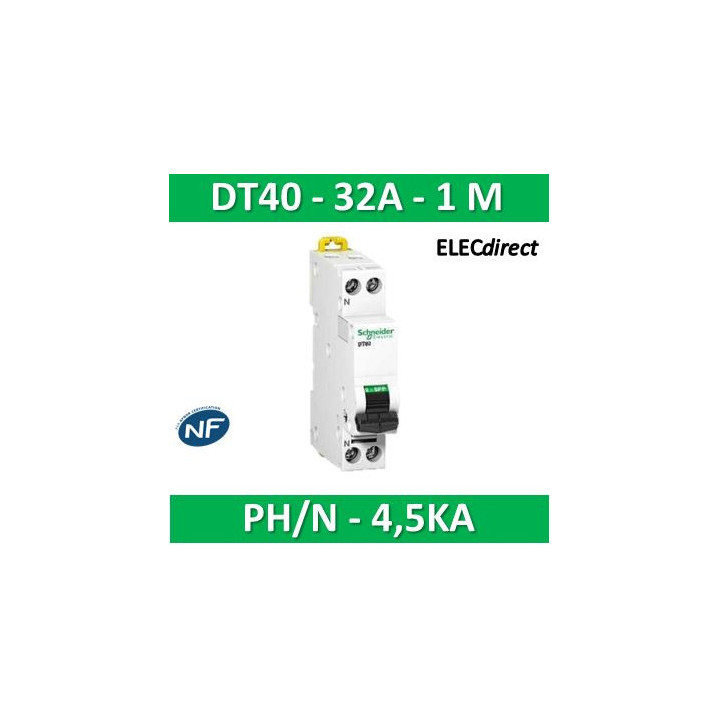 SCHNEIDER - Disjoncteur Ph/N 32A DT40K - 4,5KA - A9N21107