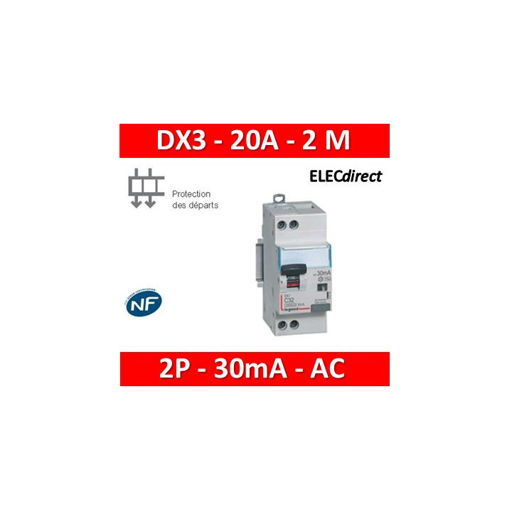 LEGRAND - Disjoncteur différentiel DX3 P+N - 20A - 30mA - AC - Réf : 410706
