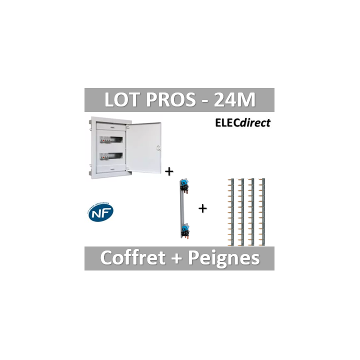 Digital electric - Coffret encastré - IP40 porte métal extra plate - 2R - 24 mod peignes Legrand - 07434+405000+404926x4
