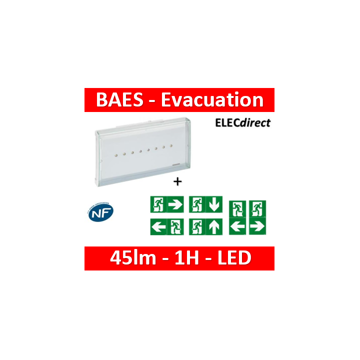 Legrand - BAES d'évacuation ECO1 standard à LEDs 45lm-1h plastique IP43-IK07 SATI Autodiag - Réf : 062525
